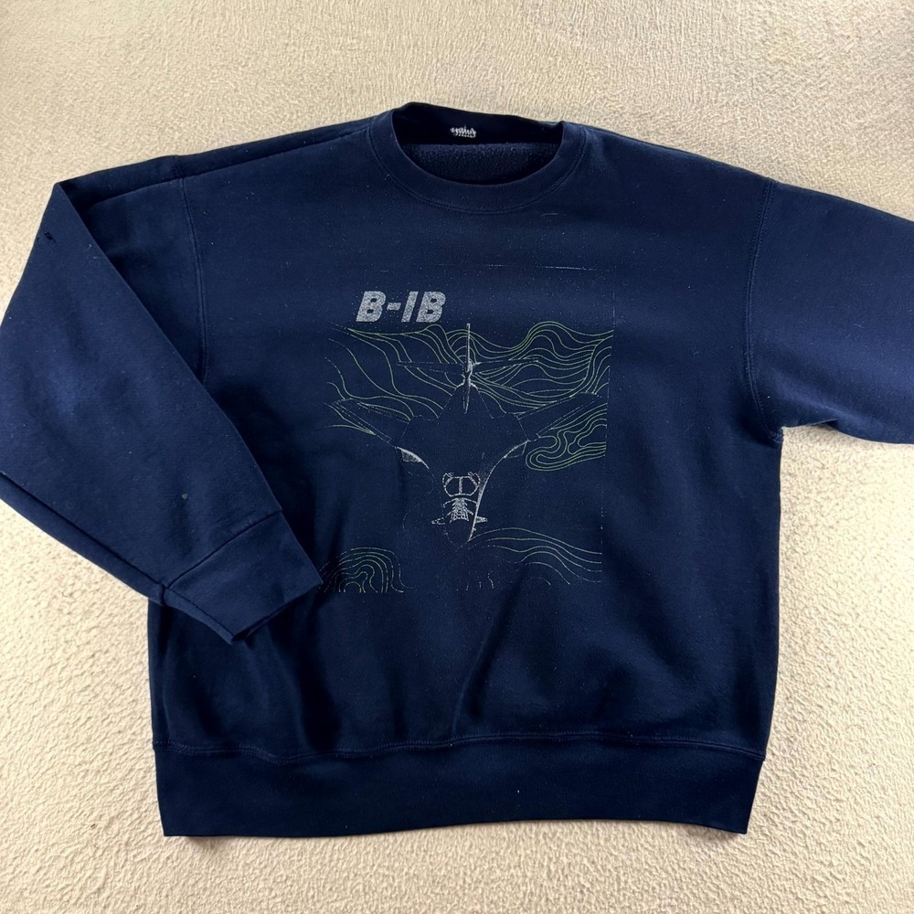 Unbranded B-1B Lancer Bomber Sweatshirt Mens L Navy Blue Fair Distressed Graphic